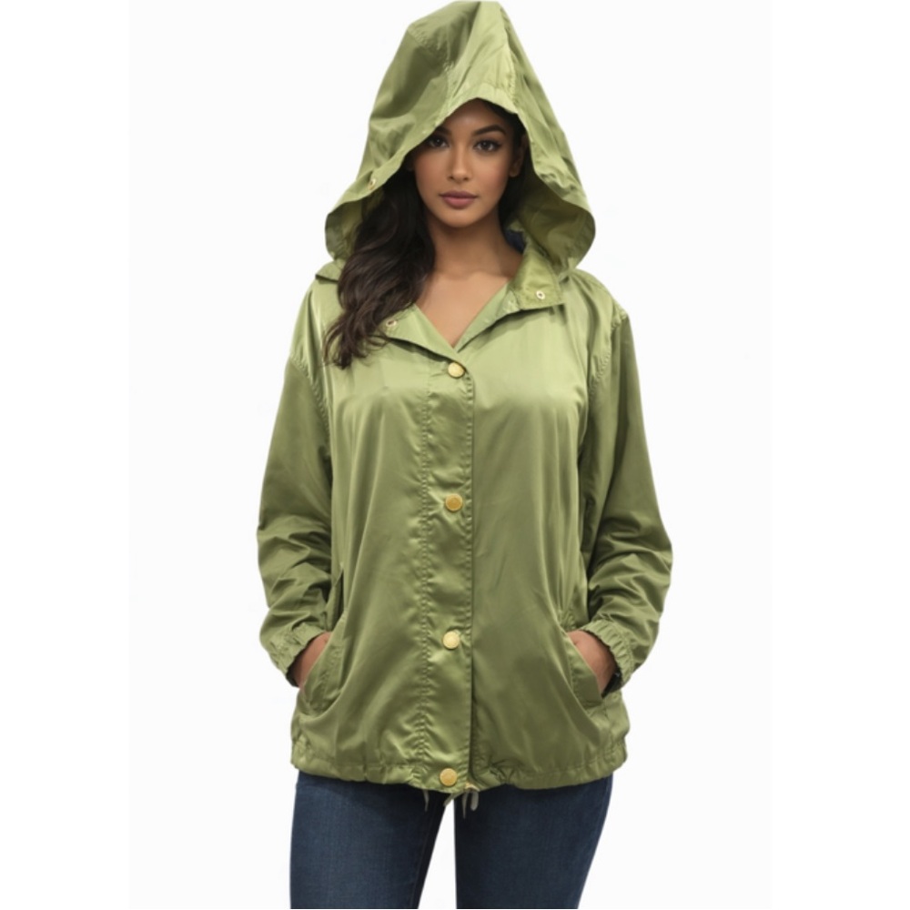 Michael Kors Basics Hooded Packable Windbreaker Jacket Light Sage Size XS